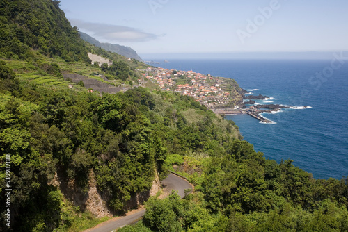 Old coast road and Seixal seen from Veu da Noiva viewing area on the North coast of Madeira, Madeira, Atlantic photo