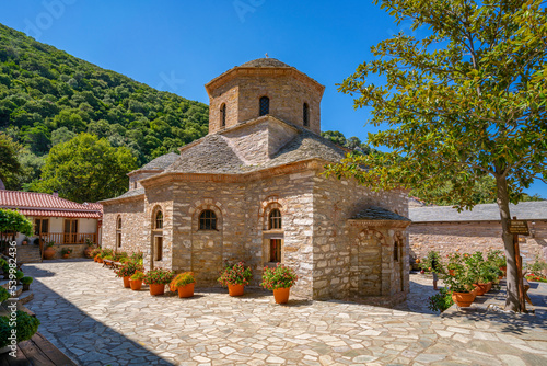 View of Moni Evaggelistrias Monastery, Skiathos Island, Sporades Islands, Greek Islands photo