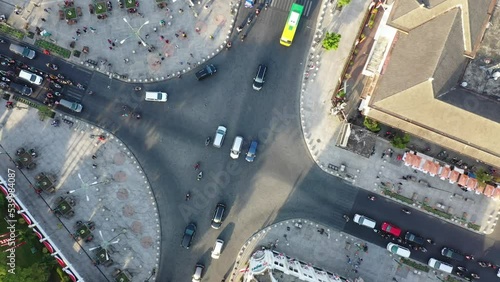 Aerial view of Tugu Jogja or known as the March 1 General Attack Monument is an iconic landmark of Yogyakarta. Central Java, Indonesia. photo