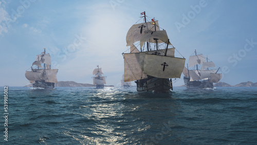 The NAO VICTORIA is the famous flagship of MAGELLANs global expedition . The portugues Captain leds an armada financed by the spanish Crown and the fugger banquier