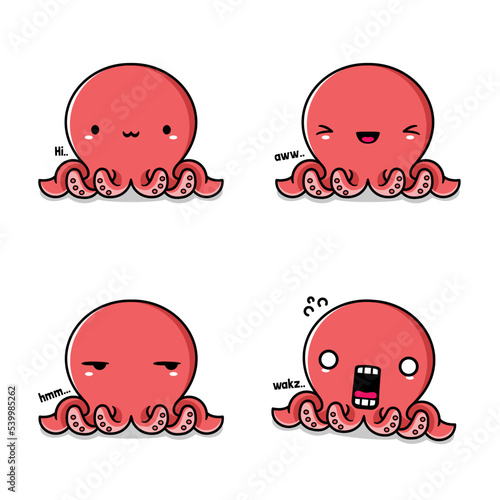 vector illustration of cute octopus emoji