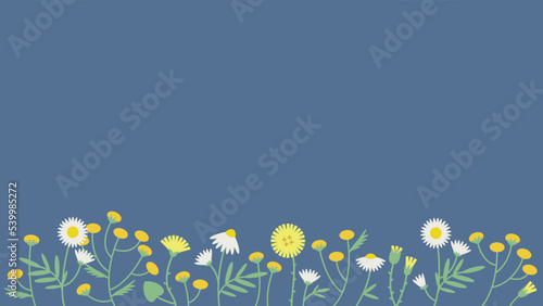 Banner with different wildflowers. Beautiful design template in flat style.