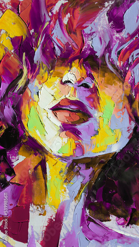 Louise - oil painting. Conceptual abstract picture of a beautiful girl. Oil painting and palette knife on canvas.