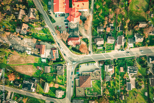Obraz na płótnie Nowoczesna wieś Czyżowice w gminie Gorzyce na Śląsku w Polsce, panorama jesienią z lotu ptaka w salonie