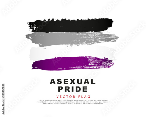 Black, gray, white and purple brushstrokes drawn by hand. Flag of asexual pride. Lack of sexual orientation. Sexual identification.