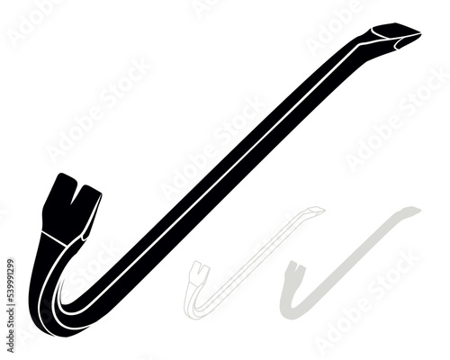 Black Crowbar. Jemmy. Silhouette, Outline and Monochrome Wrecking Bar Isolated on White Background photo