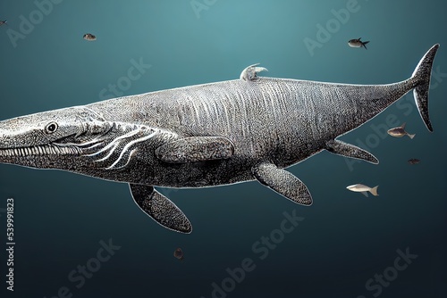 Ichthyosaur, extinct marine reptile from Early Triassic to Late Cretaceous, isolated on white background, 3d paleoart  photo