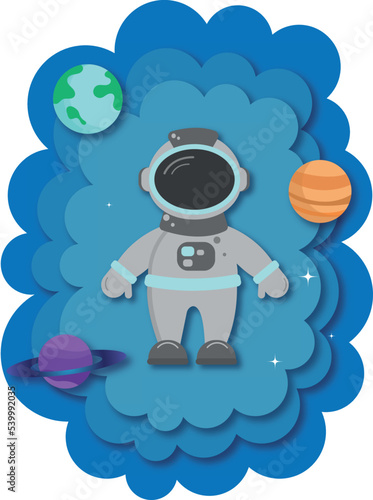 cartoon illustration of astronaut with planets © Екатерина Бырька