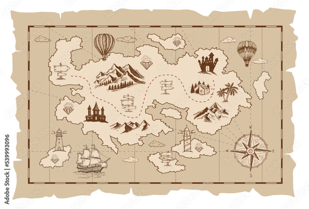 Antique treasure map cartoon island template Vector Image