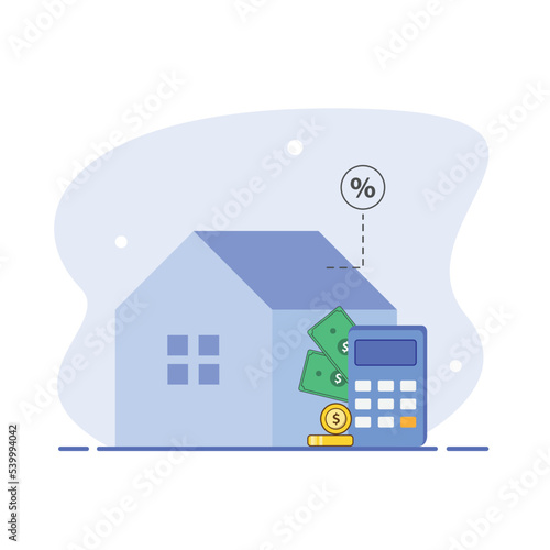 Concept of paying home tax. Calculating and paying sustainable home. Vector illustration