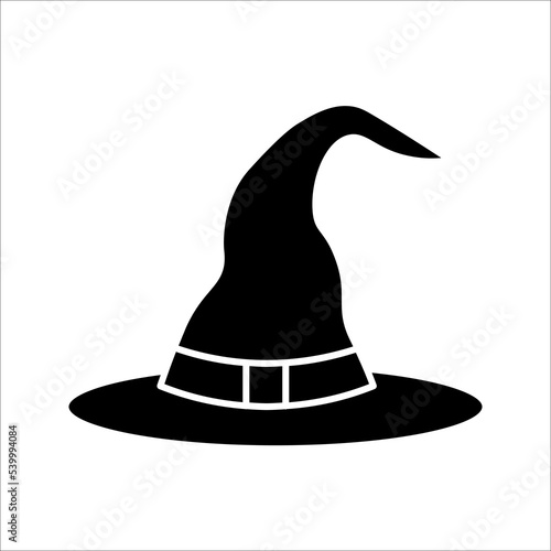 Black silhouette of halloween witch hat. Vector illustration on white backgroound. EPS 10