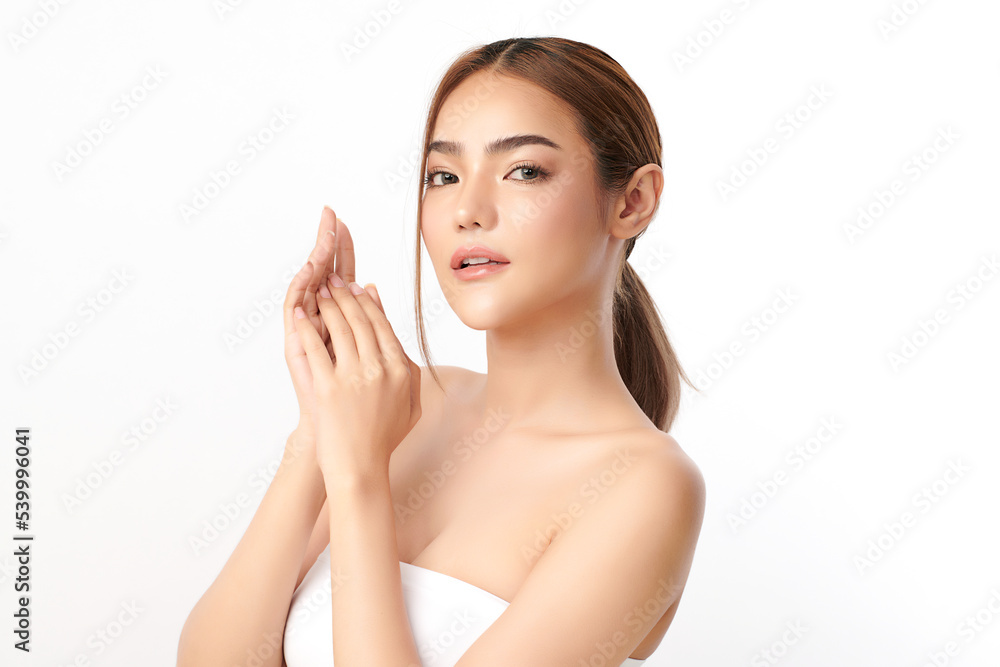 Beautiful young asian woman with clean fresh skin on white background, Face care, Facial treatment, Cosmetology, beauty and spa, Asian women portrait. Beautiful young asian woman with clean fresh skin on white background, Face care, Facial treatment, Cosmetology, beauty and spa, Asian women portrait.