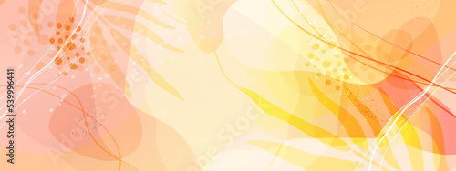 Template with pink-orange background and space for text in the center. Trend invitation card in naive style. Use of vector illustration as banners, invitations, sales, discounts, promotions, etc.