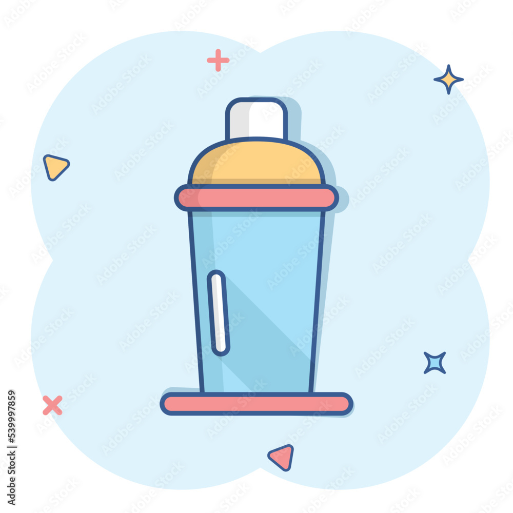 Shaker cocktail icon in comic style. Alcohol bottle cartoon vector illustration on white isolated background. Bar drink splash effect business concept. Shaker cocktail icon in comic style. Alcohol bottle cartoon vector illustration on white isolated background. Bar drink splash effect business concept.