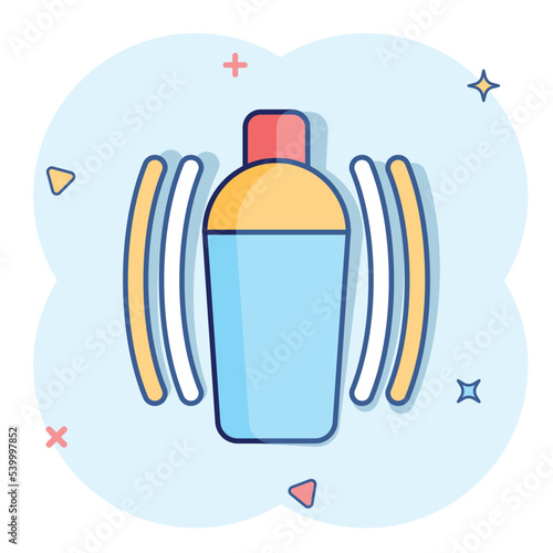 Shaker cocktail icon in comic style. Alcohol bottle cartoon vector illustration on white isolated background. Bar drink splash effect business concept.