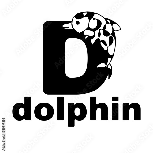 Letter d and dolphin. English alphabet on white background. 