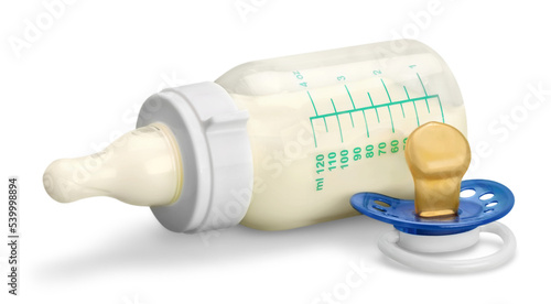 Fotografía Baby Bottle with Milk and Pacifier