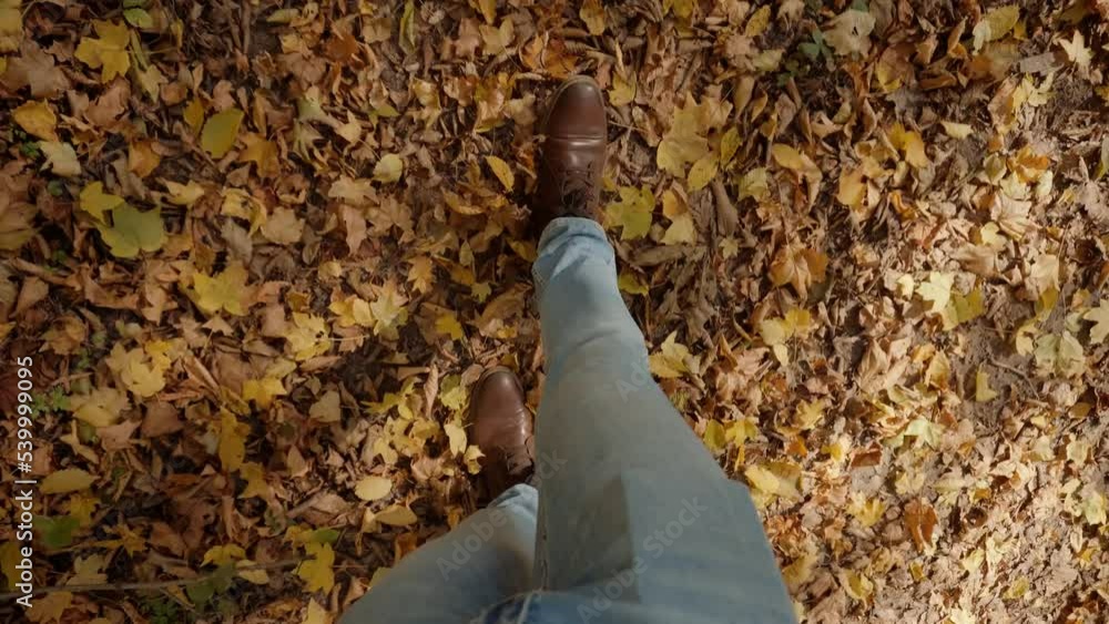 Stylish Man Legs In Leather Shoes Walking On Vacation Holiday In Cold