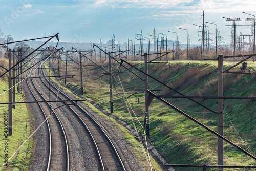 railroad and power lines. industrial area of the city.