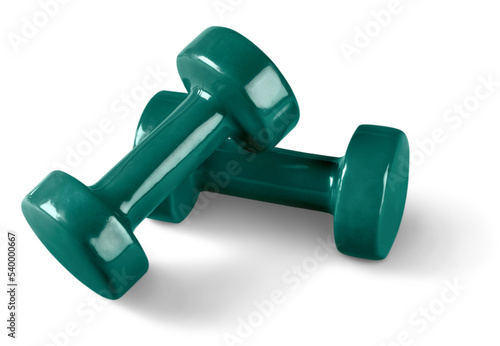 Fitness equipment dumbbells weights isolated on white background .
