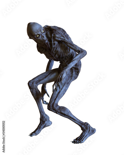 Boogeyman monster creeping 3D illustration isolated on transparent background.
