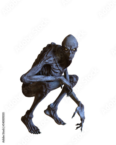 Foto Boogeyman monster squating 3D illustration isolated on transparent background