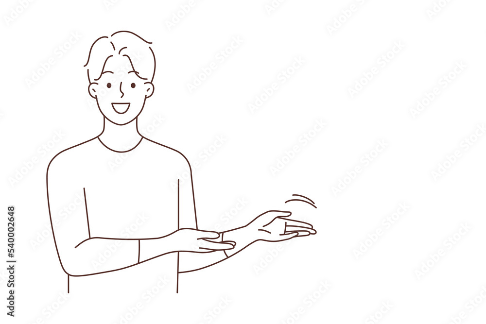 Smiling man show mockup place Smiling man show mockup place