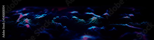 Futuristic point wave. Abstract background with a dynamic wave.Connecting background. Abstract wave. Artificial intelligence. Big data technology 3d rendering © Nazar