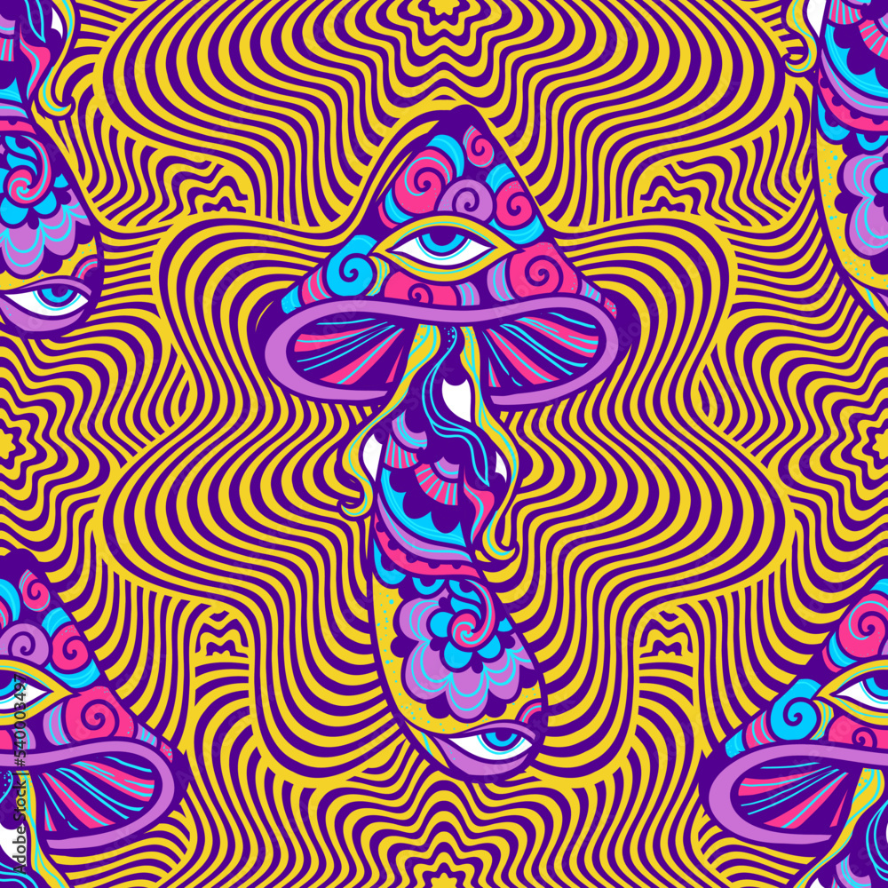 Psychedelic Magic Mushrooms. Vector illustration.