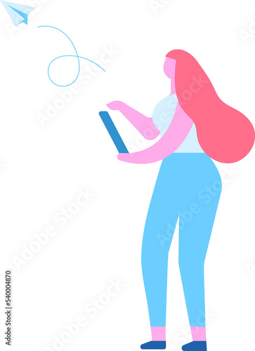Person silhouette holding phone in hand flat vector illustration