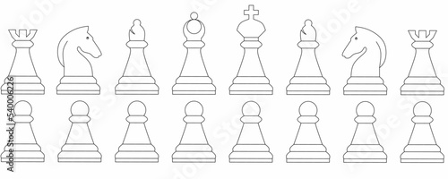 outline piece chess icon set isolated on white background