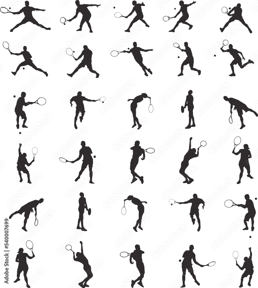 set of silhouettes of people playing tennis