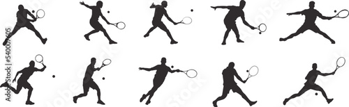 set of silhouettes of people playing tennis