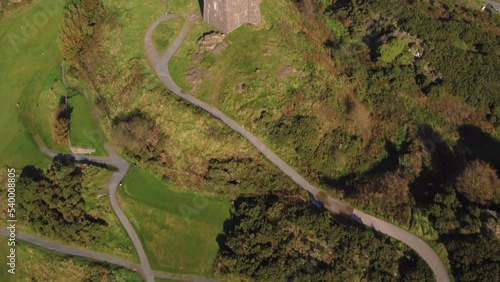 Aerial view of the Scrabo Tower and the green landscape in Newtownards, Northern Ireland photo