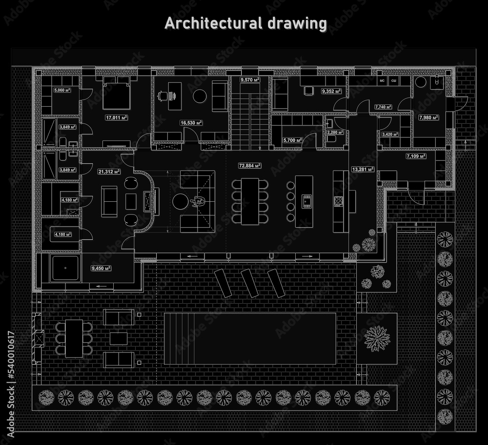 Drawing on a white background. Architectural background, poster, placard Drawing on a white background. Architectural background, poster, placard