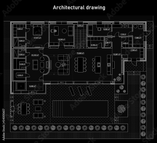 Drawing on a white background. Architectural background, poster, placard