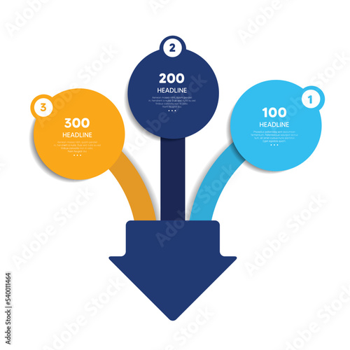 Three arrows merging into one point. Infographics chart, scheme.