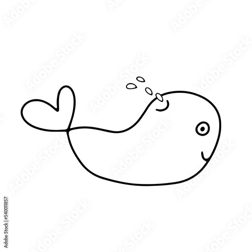 Childish doodle vector whale fish with spritz