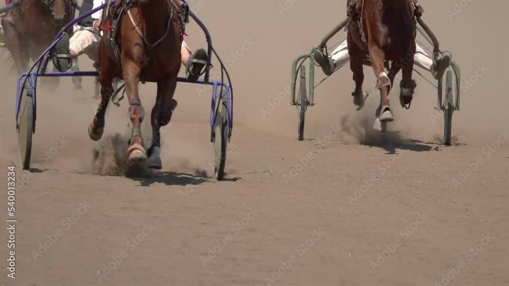 Horse Racing Close Up Of The Wagons And The Hooves Of A Running Horse. Slow motion. Horse Racing Close Up Of The Wagons And The Hooves Of A Running Horse. Slow motion.