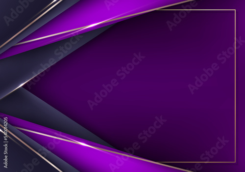 Abstract 3D modern template luxury style purple stripes with golden lines and lighting sparkles decoration design elegant background