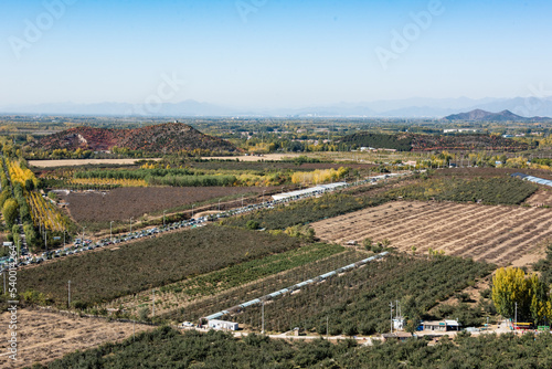 Red leaves all over the mountains -- autumn color concept