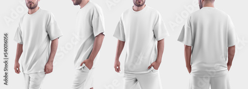 set of white  mockup oversize t-shirt on a man. photo