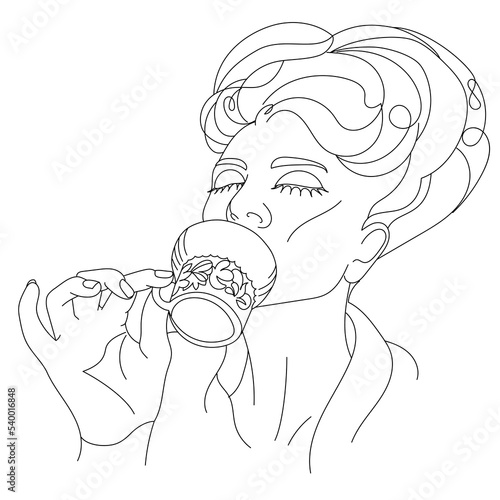 Beautiful young woman with a cup of coffee vector illustration