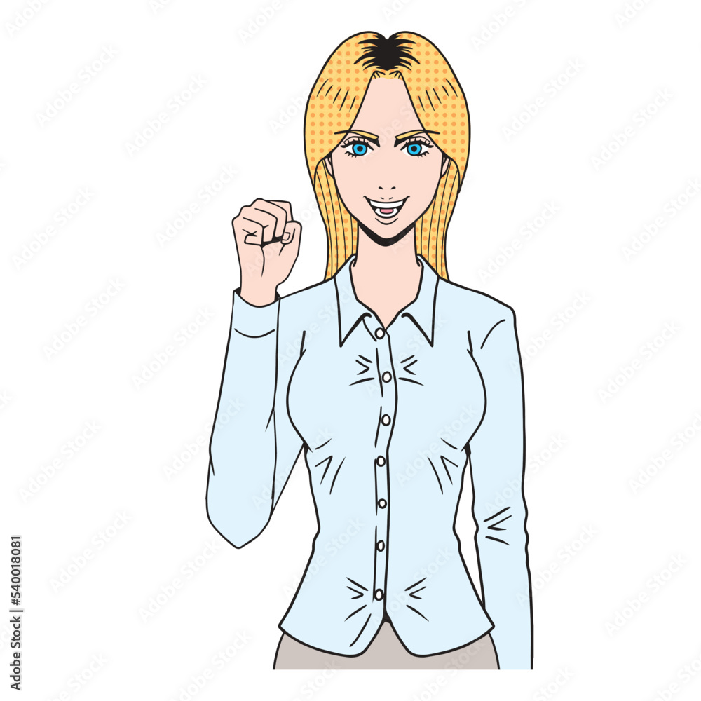 ガッツポーズする白人女性 ガッツポーズする白人女性