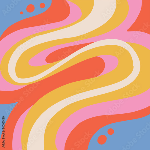 Hand drawn flat psychedelic groovy background in 70s bright retro psychedelic style