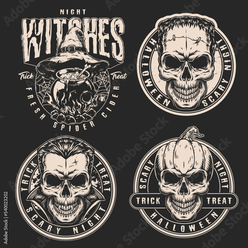 Happy Halloween set monochrome flyers