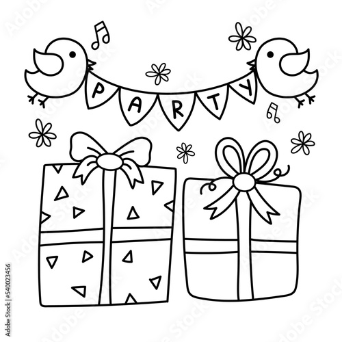 doodle icon of cartoon gift boxes a birthday party