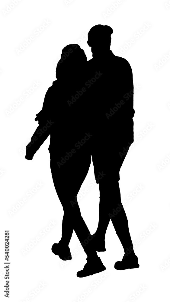 Young couple walking embraced isolated graphic Young couple walking embraced isolated graphic