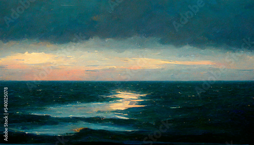 Atlantic ocean evening cloudysky artwork