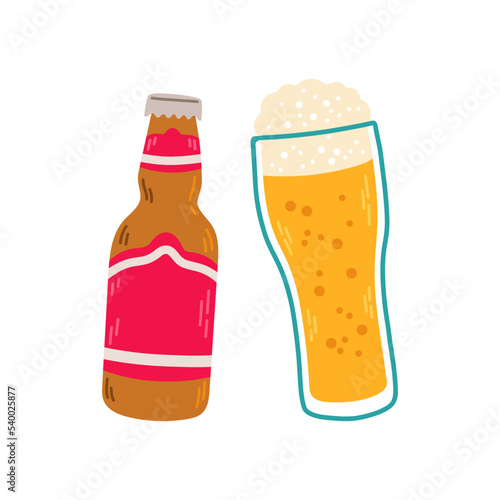Beer mug and beer bottle vector set clipart